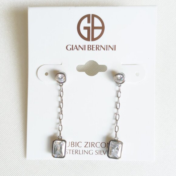NWT $65 Sterling Silver Cubic Zirconia Chain Drop Earrings Giani Bernini - Picture 2 of 4